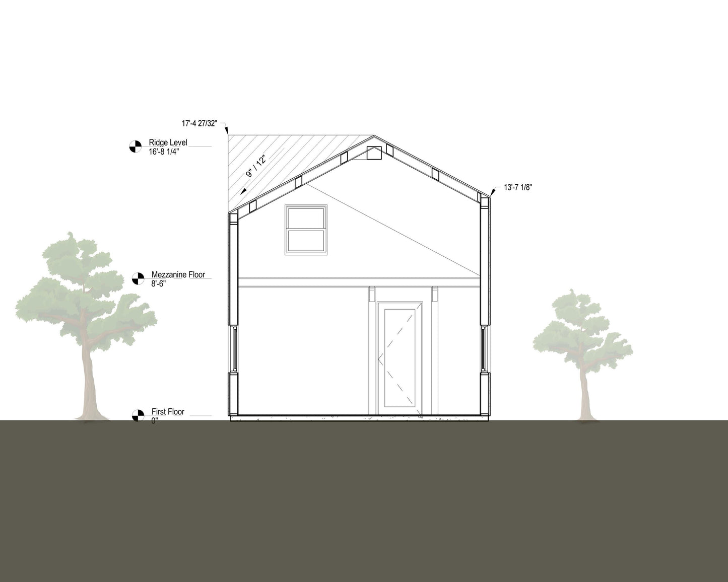 16x16 Diagonal Roof Modern Tiny House Plan