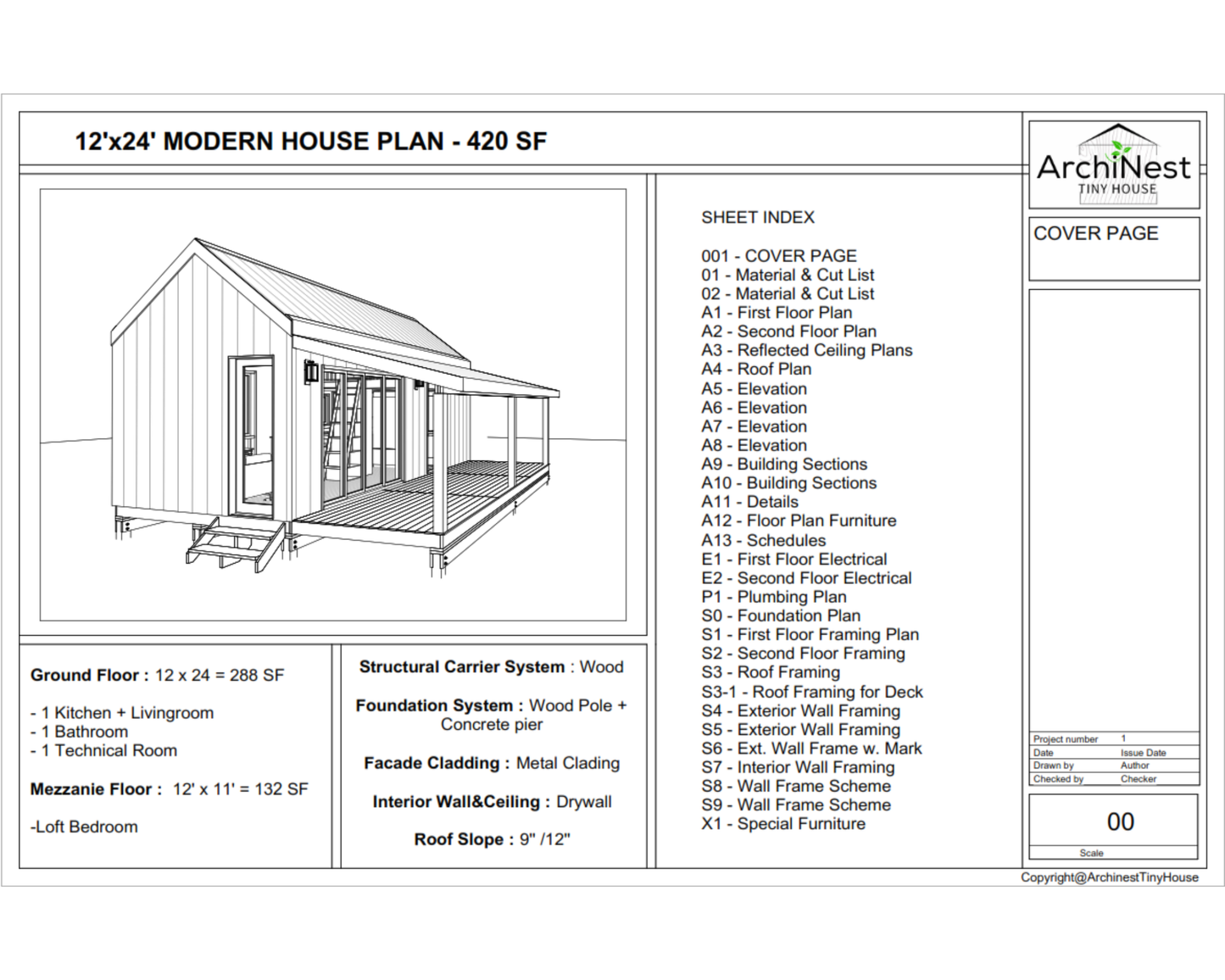 12' x 24' Modern Cabin with Deck