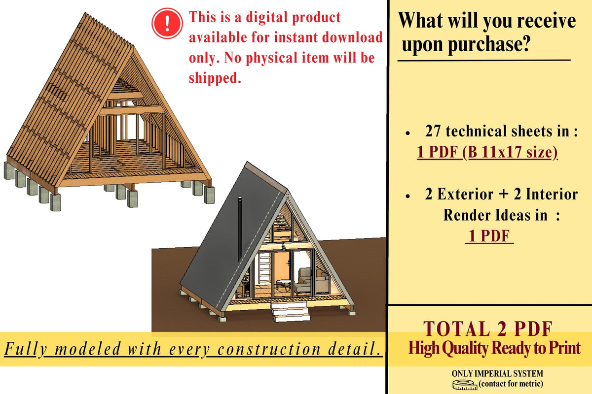 20' x 20' A-Frame House Plan | 445 sq ft | 1 Bed