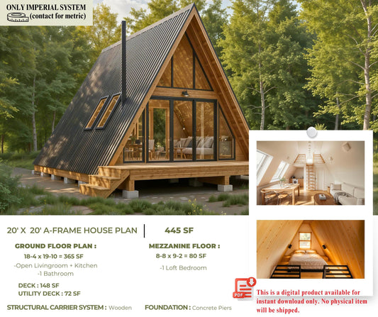 20x20 A-Frame House Plan