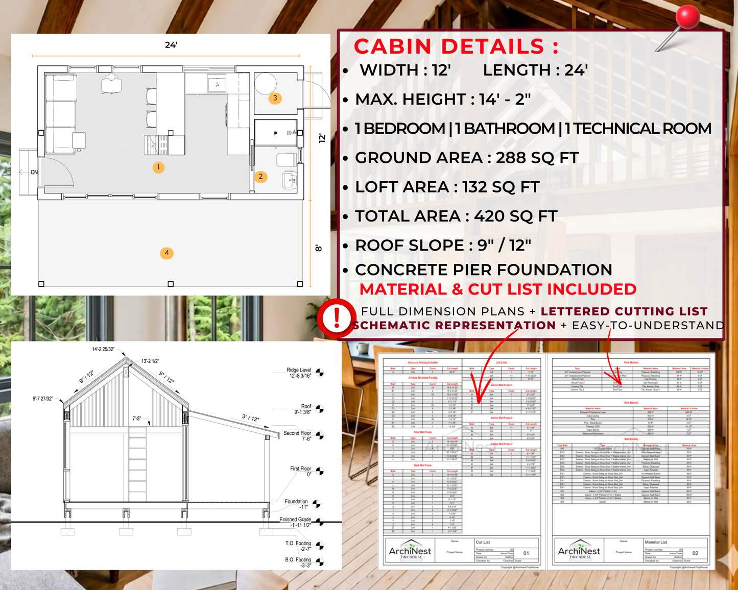 12' x 24' Modern Cabin with Deck