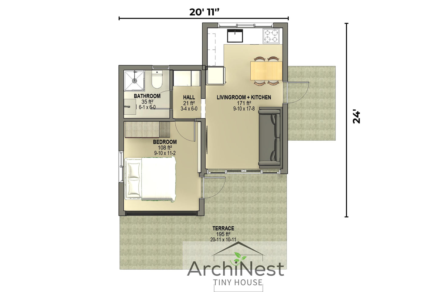 20x20 Modern House Plan