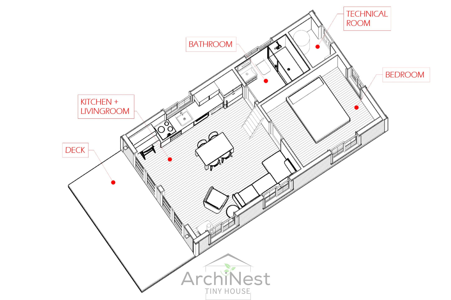 16' x 28' Modern Farmhouse Cabin Plan
