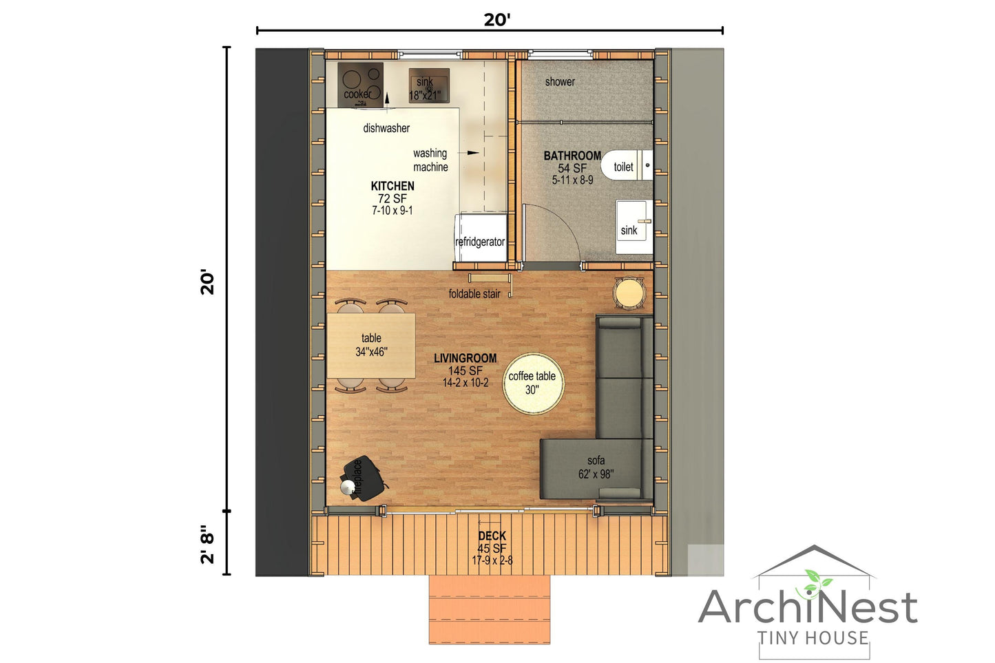 20' x 20' A-Frame Cabin Plan