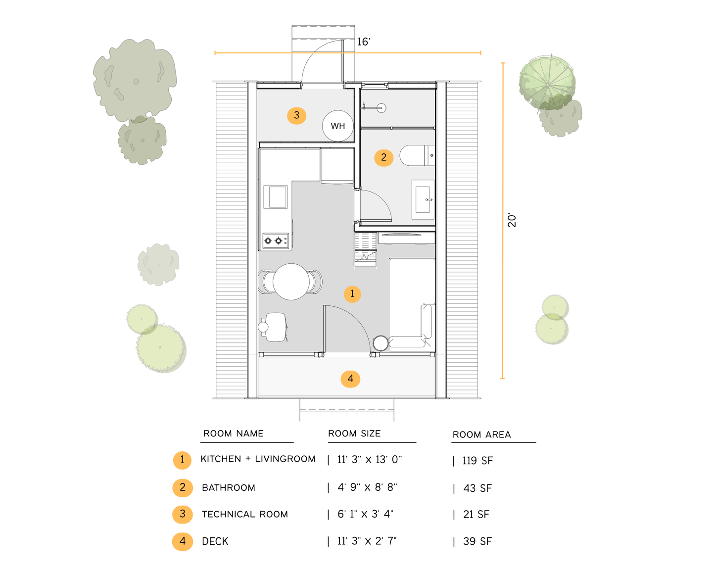 16' x 20' A-Frame Cabin Plan