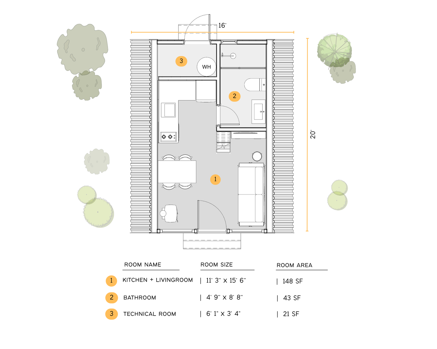 16' x 20' - A-Frame House Plan