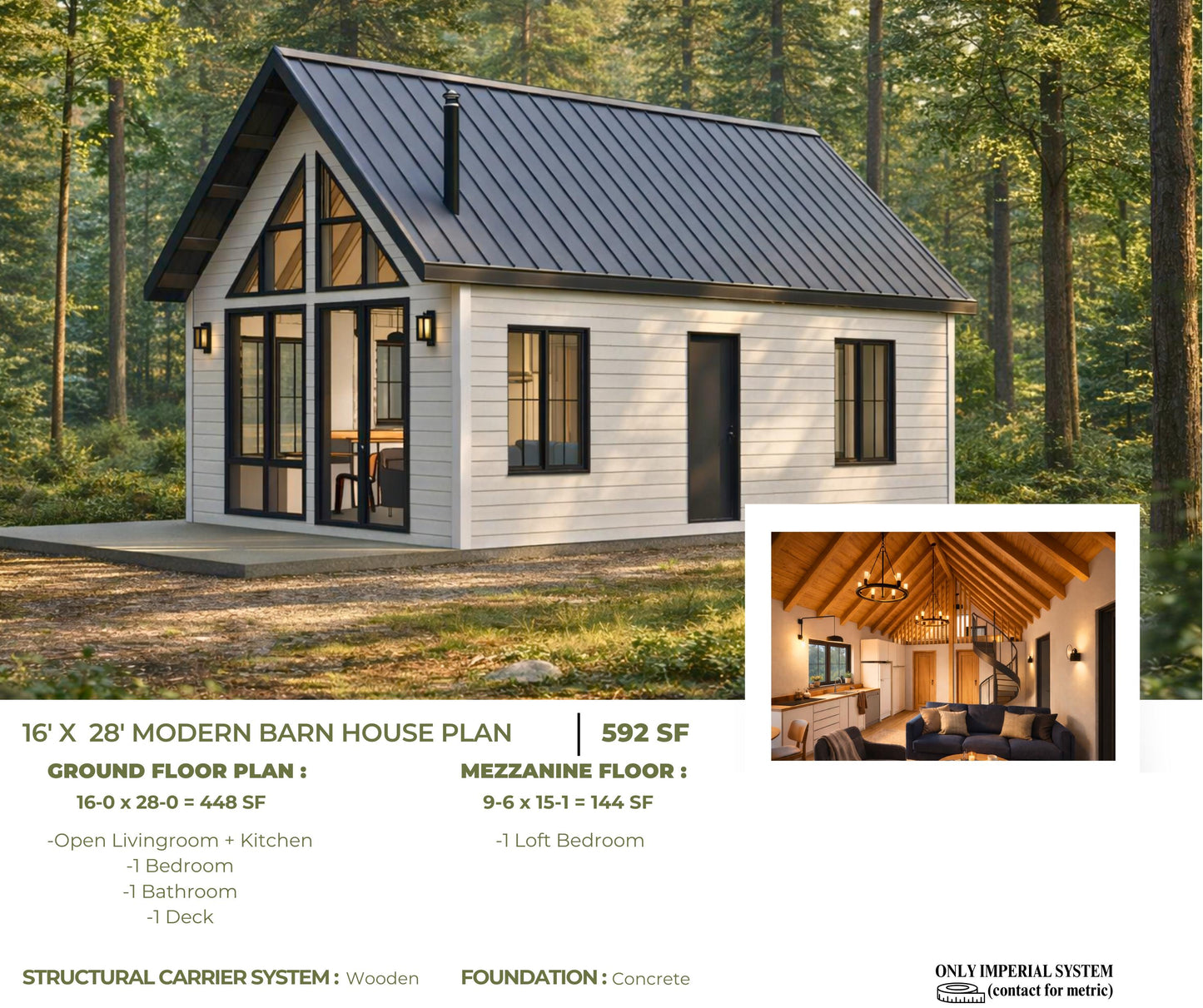 16' x 28' Modern Farmhouse Plan