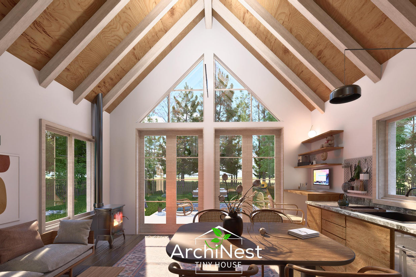 16' x 28' Modern Farmhouse Cabin Plan