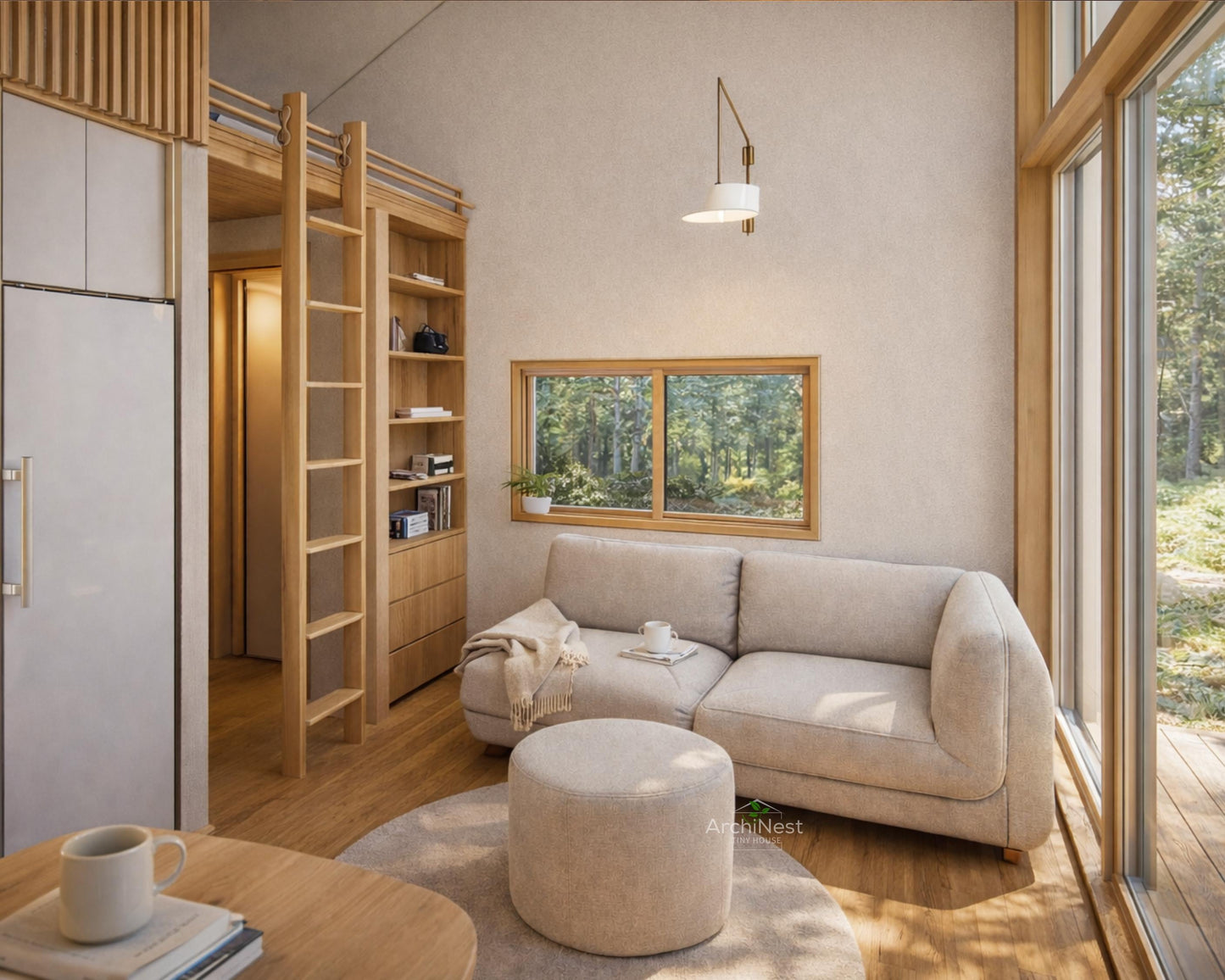 16x16 Diagonal Roof Modern Tiny House Plan