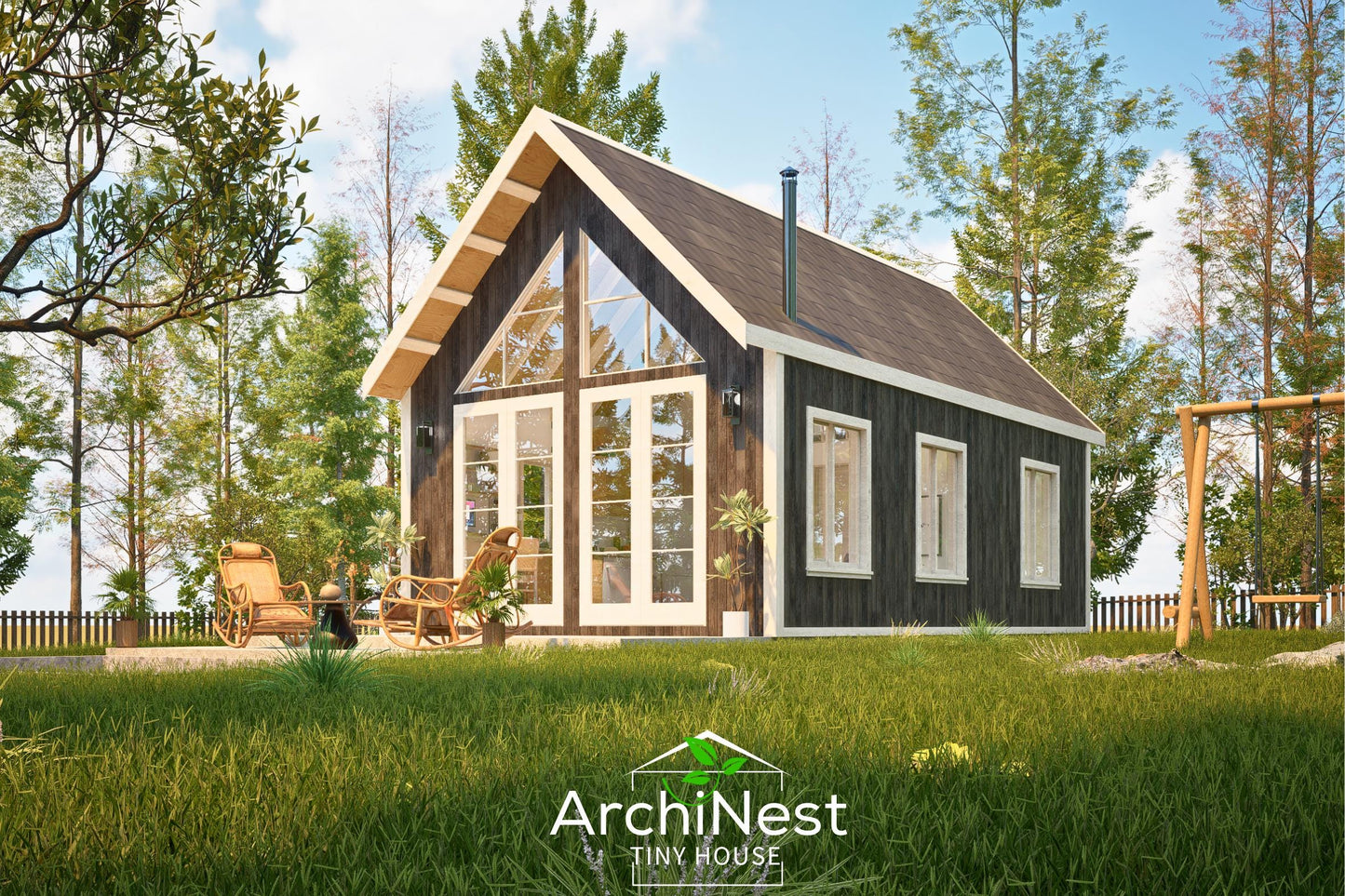 16' x 28' Modern Farmhouse Cabin Plan