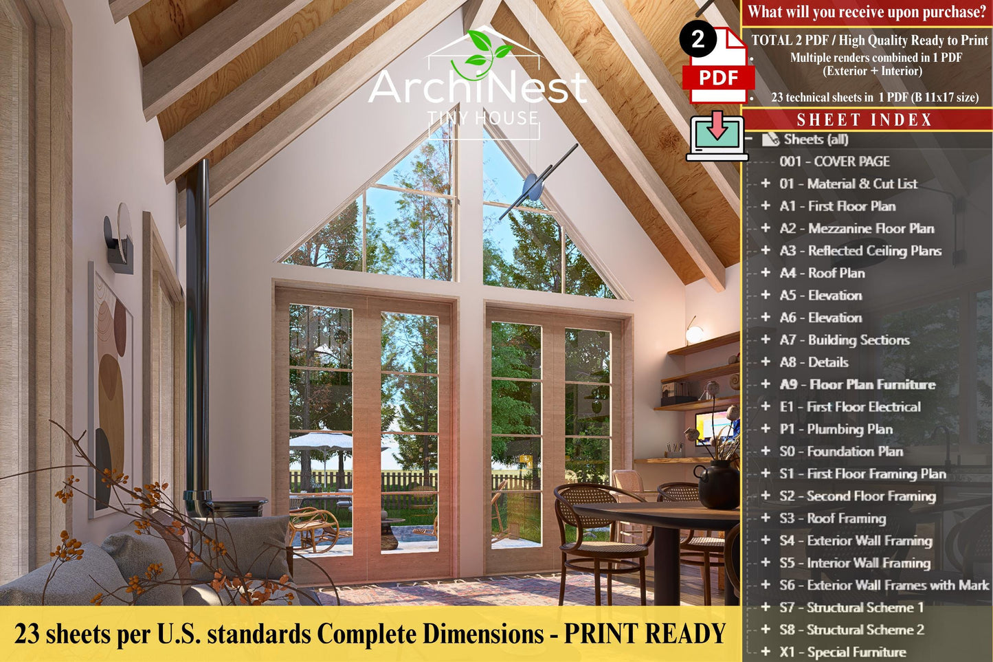 16' x 28' Modern Farmhouse Cabin Plan