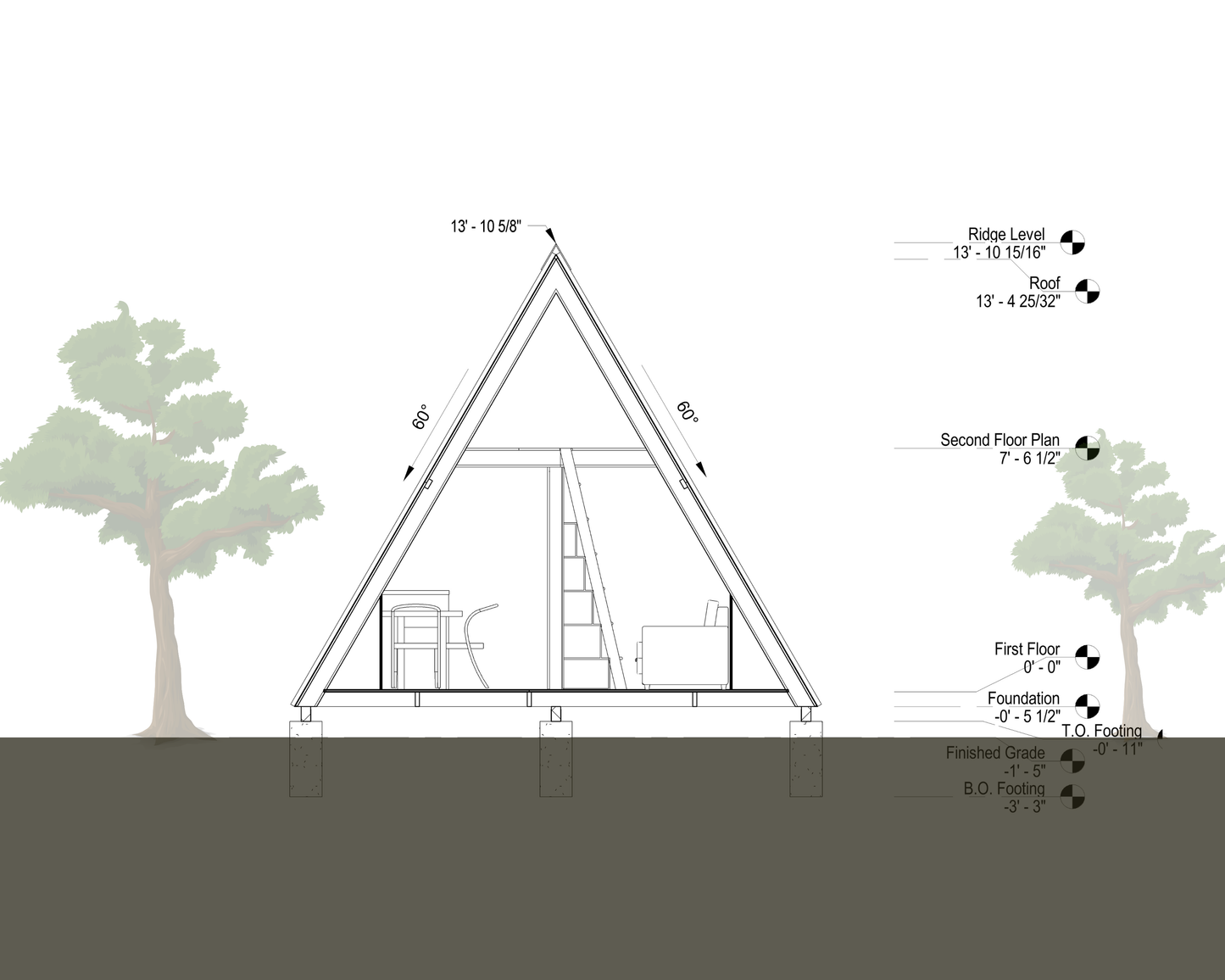 16x16 A-Frame Cabin Plan
