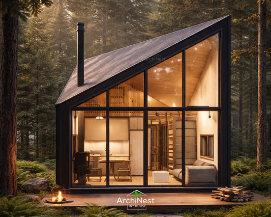 16x16 Diagonal Roof Modern Tiny House Plan