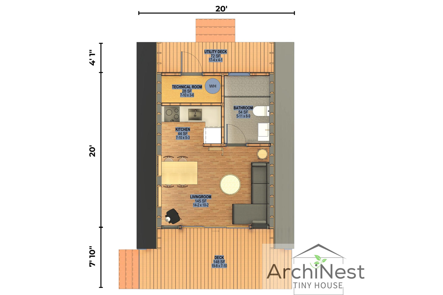 20x20 A-Frame House Plan