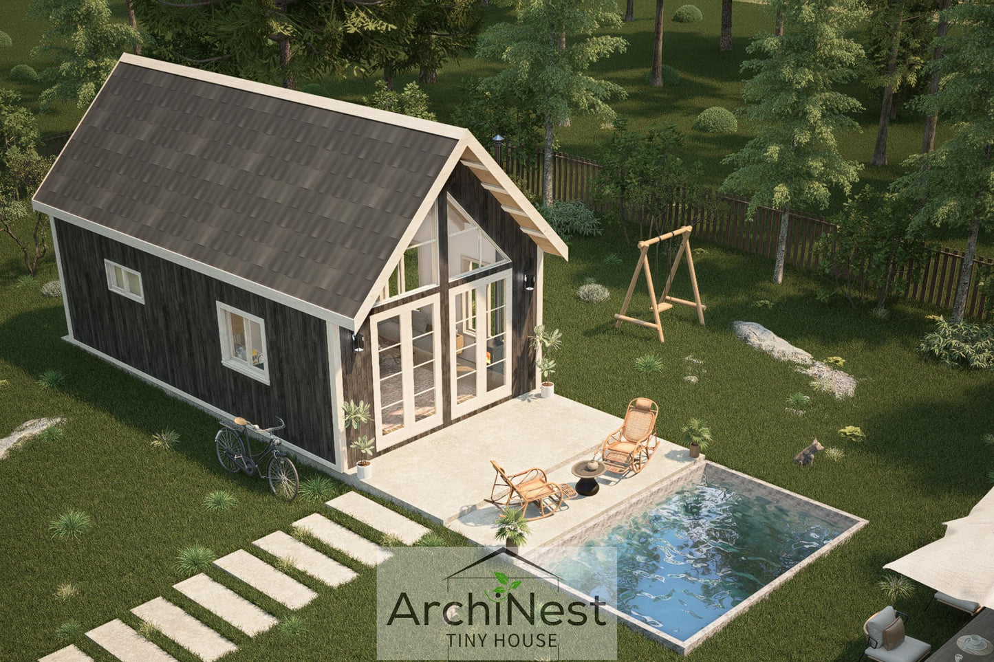 16' x 28' Modern Farmhouse Cabin Plan