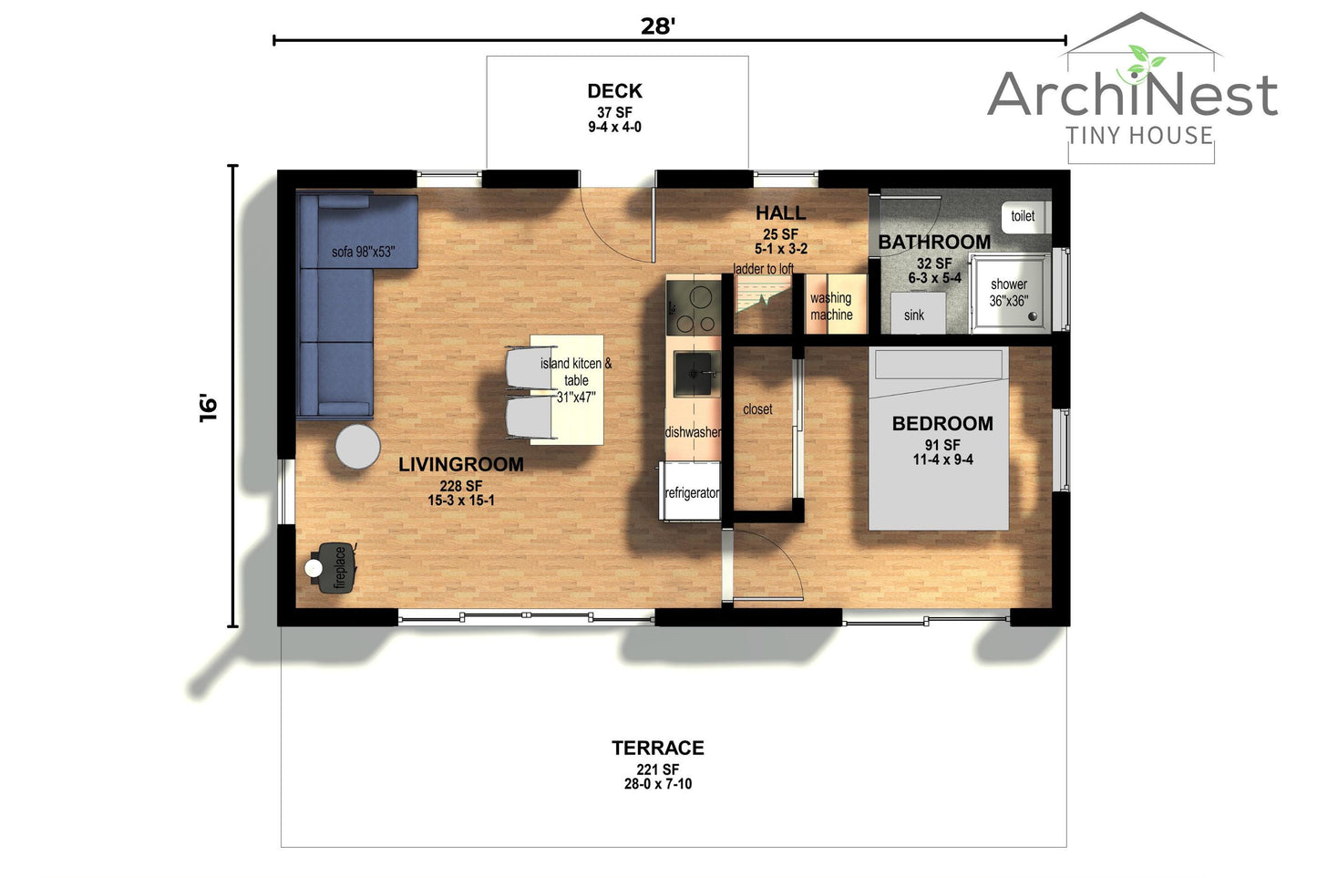 16' x 28' Modern Barn House Plan